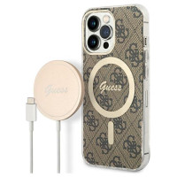 Guess Set Guess GUBPP13XH4EACSW Case+ Charger iPhone 13 Pro Max brown/brown hard case 4G Print MagSafe