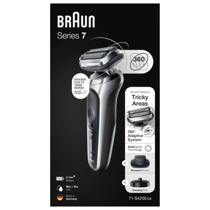 Braun Series 7 360 Flex skuveklis  AutoSense, sudraba - 71-S4200cs