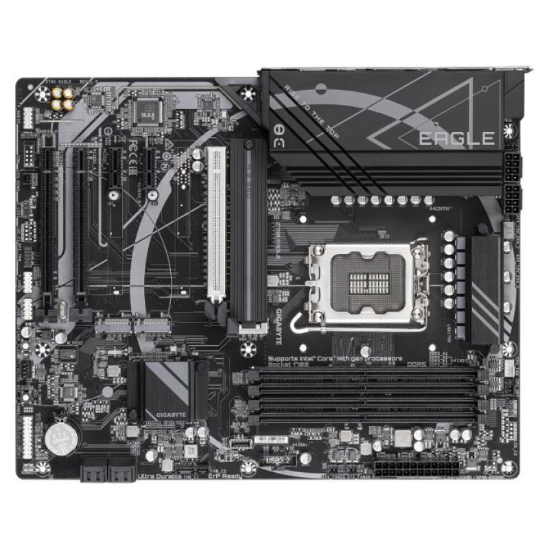 Gigabyte Mainboard|GIGABYTE|Intel Z790|LGA1700|ATX|Memory DDR5|Memory slots 4|3xPCI-Express 3.0 1x|1xPCI-Express 4.0 4x	|1xPCI-Express 5.0 16x|3xM.2|1xHDMI|1xDisplayPort|6xUSB 2.0|6xUSB 3.2|1xUSB-C|1xPS/2|1xOptical S/PDIF|1xRJ45|3xAudio port|Z790EAGLE1.0