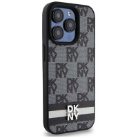 Dkny Leather Checkered Mono Pattern & Printed Stripes iPhone 15 Pro Case - Black
