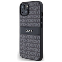 Dkny Leather Mono Stripe & Metal Logo Case for iPhone 15 Plus / 14 Plus - Black