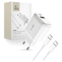 Tech-Protect C20W USB-C PD 20W / USB-A QC 3.0 charger with USB-C / USB-C cable - white
