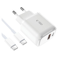 Tech-Protect C20W USB-C PD 20W / USB-A QC 3.0 charger with USB-C / USB-C cable - white