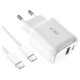 Tech-Protect C20W USB-C PD 20W / USB-A QC 3.0 charger with USB-C / USB-C cable - white