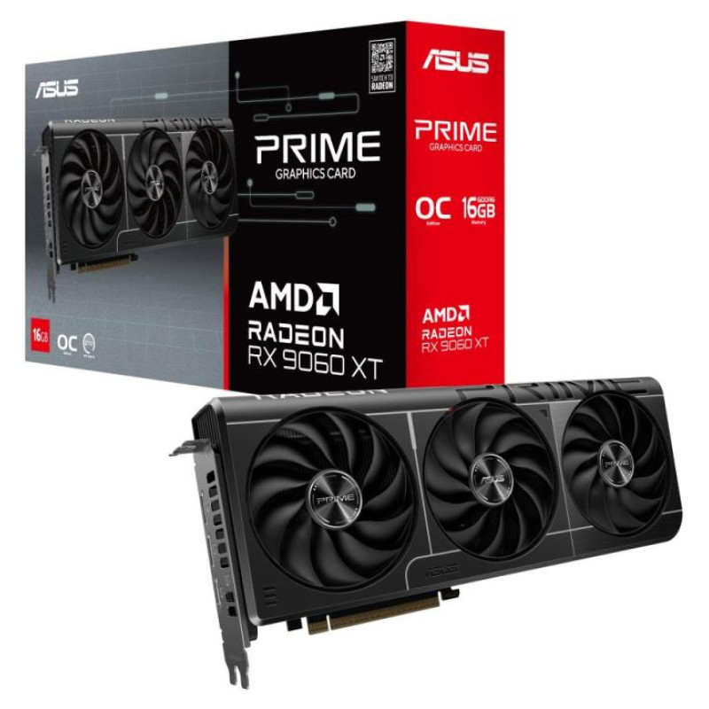 Asus Graphics Card|ASUS|AMD Radeon RX 9060 XT|16 GB|GDDR6|128 bit|PCIE 5.0 16x|Triple slot Fansink|1xHDMI|2xDisplayPort|PRIME-RX9060XT-O16G