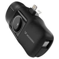 Wozinsky WF16-YLS 5000mAh 15W Lightning Mini Power Bank with Built-in USB-C Cable and Apple Watch Charger - Black