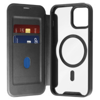 Puro Book Mag MagSafe Leather Case with Flap and Card Slot for iPhone 16 - Black
