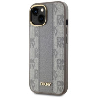 Dkny Leather Checkered Mono Pattern MagSafe iPhone 14 Case - Beige