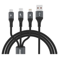Dudao L3E 3 in 1 60W MicroUSB USB-C Lightning Cable 1.2m - Black