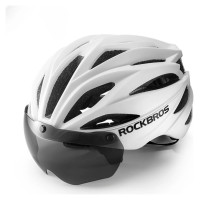 Rockbros Bike Helmet with Visor, Detachable UV Protective Goggles, Unisex, Matte - White