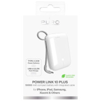 Puro Power Link 10 Plus 10000mAh Power Bank with Built-in USB-C Cable – White