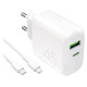 Puro Daily Prolite 45W USB-C USB-A Power Delivery Charger with USB-C Cable - White