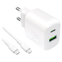 Puro PROLITE 25W USB-A / USB-C wall charger + USB-C - USB-C cable 1.2m - white