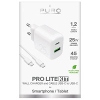 Puro PROLITE 25W USB-A / USB-C wall charger + USB-C - USB-C cable 1.2m - white
