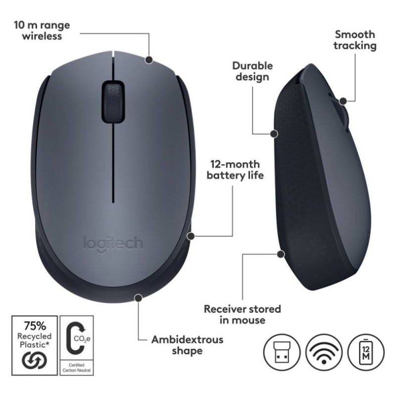 Logitech M170 Wireless Mouse - GREY
