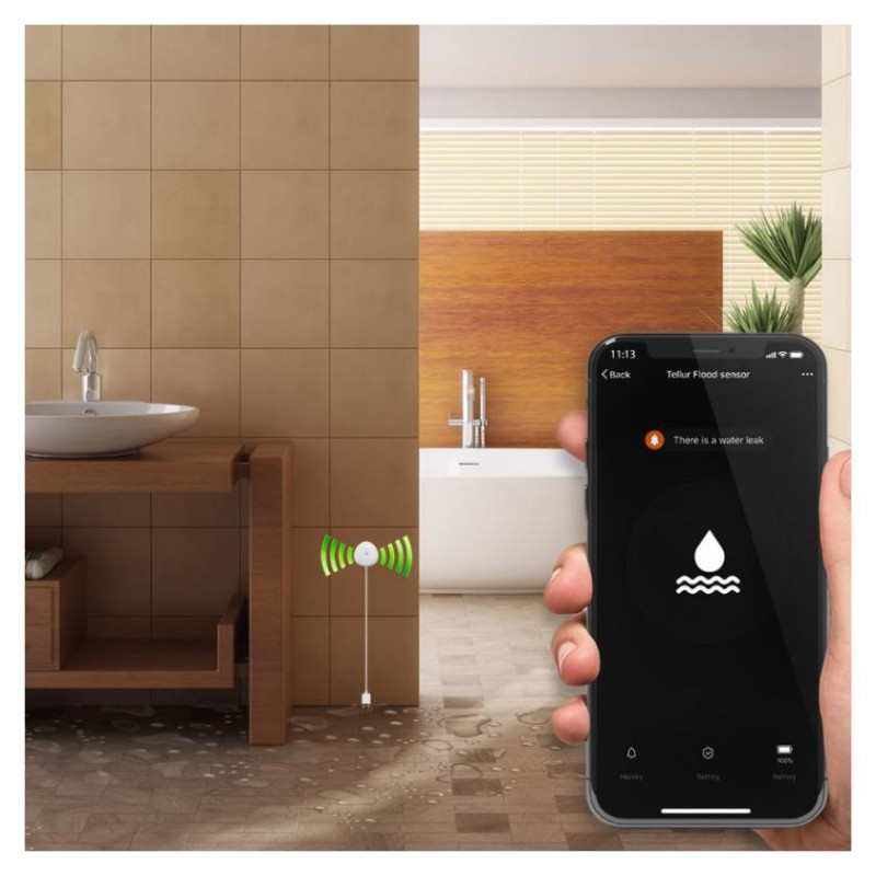 Tellur WiFi Flood Sensor, AAA, White