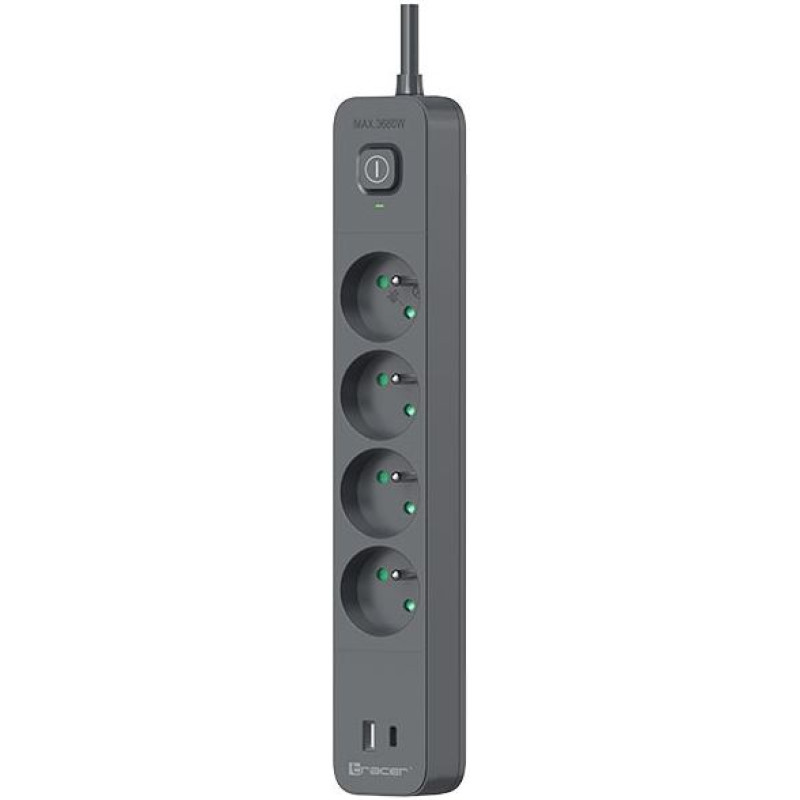 Tracer 47026 Power Line+ 1.5m (4 outlets +1x USB A+ 1x Type C, PD18W)