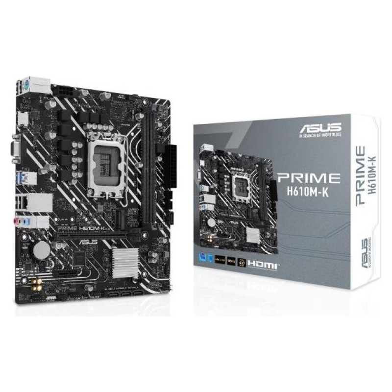 Asus Mainboard|ASUS|Intel H610|LGA1700|Micro-ATX|Memory DDR5|Memory slots 2|1xPCI-Express 3.0 1x|1xPCI-Express 4.0 16x|1xM.2|1x15pin D-sub|1xHDMI|4xUSB 2.0|2xUSB 3.2|1xPS/2|1xRJ45|3xAudio port|PRIMEH610M-K