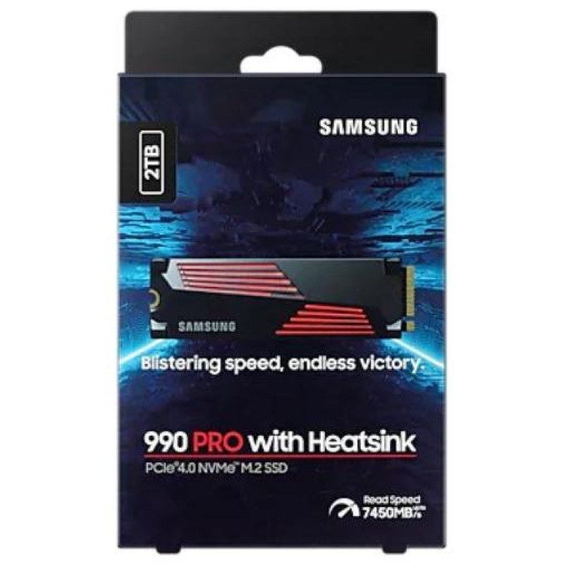 Samsung SSD|SAMSUNG|990 PRO with Heatsink|2TB|M.2|PCIE|NVMe|MLC|Write speed 6900 MBytes/sec|Read speed 7450 MBytes/sec|2.3mm|TBW 1200 TB|MTBF 1500000 hours|MZ-V9P2T0CW