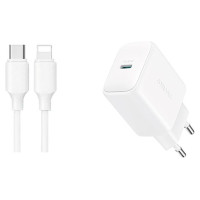 Joyroom JR-TCF20 USB-C PD 20W network charger - white + USB-C / Lightning cable 1m
