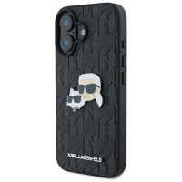 Karl Lagerfeld Monogram Karl & Choupette Head Pin iPhone 16 Plus Case - Black