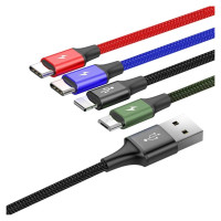 Baseus cable USB 4in1 Lightning / 2x USB Type C / micro USB cable in nylon braid 3.5A 1.2m black (CA1T4-B01)