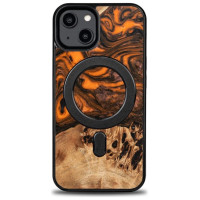 Bewood Wood and resin case for iPhone 15 MagSafe Bewood Unique Orange - orange and black