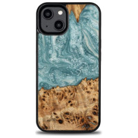 Bewood Wood and resin case for iPhone 15 Plus Bewood Unique Uranus - blue and white