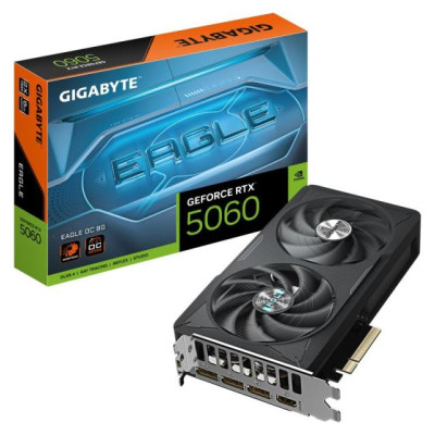Gigabyte Graphics Card|GIGABYTE|NVIDIA GeForce RTX 5060|8 GB|GDDR7|128 bit|PCIE 5.0 16x|GPU 2550 MHz|Dual Slot Fansink|1xHDMI|3xDisplayPort|GV-N5060EAGLEOC-8GD