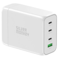 Silver Monkey SMA152 130W GaN charger 3xUSB-C PD USB-A QC 3.0 with detachable power cable - white
