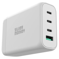 Silver Monkey SMA152 130W GaN charger 3xUSB-C PD USB-A QC 3.0 with detachable power cable - white