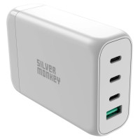 Silver Monkey SMA152 130W GaN charger 3xUSB-C PD USB-A QC 3.0 with detachable power cable - white