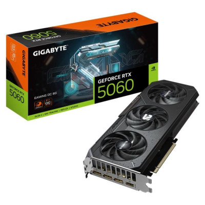 Gigabyte Graphics Card|GIGABYTE|NVIDIA GeForce RTX 5060|8 GB|GDDR7|128 bit|PCIE 5.0 16x|GPU 2595 MHz|Triple slot Fansink|1xHDMI|3xDisplayPort|GV-N5060GAMINGOC-8GD