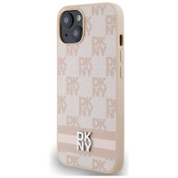 Dkny Leather Checkered Mono Pattern & Printed Stripes Case for iPhone 15 Plus / 14 Plus - Pink