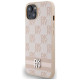 Dkny Leather Checkered Mono Pattern & Printed Stripes Case for iPhone 15 Plus / 14 Plus - Pink