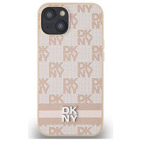 Dkny Leather Checkered Mono Pattern & Printed Stripes Case for iPhone 15 Plus / 14 Plus - Pink