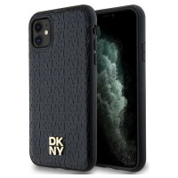 Dkny Leather Monogram Pattern Metal Logo MagSafe Case for iPhone 11 / Xr - Black