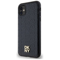 Dkny Leather Monogram Pattern Metal Logo MagSafe Case for iPhone 11 / Xr - Black