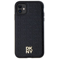 Dkny Leather Monogram Pattern Metal Logo MagSafe Case for iPhone 11 / Xr - Black