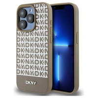 Dkny Leather Printed Pattern Metal Logo MagSafe Case for iPhone 15 Pro - Brown