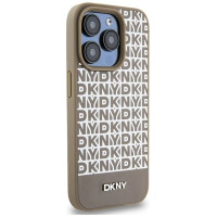 Dkny Leather Printed Pattern Metal Logo MagSafe Case for iPhone 15 Pro - Brown