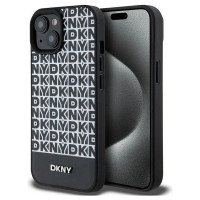 Dkny Leather Printed Pattern Metal Logo MagSafe Case for iPhone 15/14/13 - Black