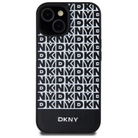Dkny Leather Printed Pattern Metal Logo MagSafe Case for iPhone 15/14/13 - Black