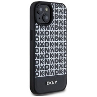 Dkny Leather Printed Pattern Metal Logo MagSafe Case for iPhone 15/14/13 - Black