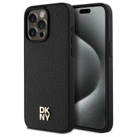 Dkny Leather Monogram Pattern Metal Logo MagSafe Case for iPhone 15 Pro Max - Black