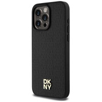 Dkny Leather Monogram Pattern Metal Logo MagSafe Case for iPhone 15 Pro Max - Black