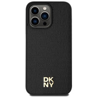 Dkny Leather Monogram Pattern Metal Logo MagSafe Case for iPhone 15 Pro Max - Black