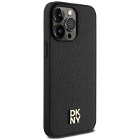 Dkny Leather Monogram Pattern Metal Logo MagSafe Case for iPhone 15 Pro Max - Black