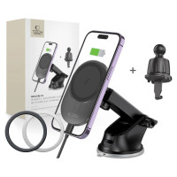 Tech-Protect MM15W-V1 Car Phone Holder with MagSafe 15W Wireless Charger for Cockpit/Air Vent - Black