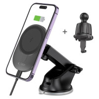 Tech-Protect MM15W-V1 Car Phone Holder with MagSafe 15W Wireless Charger for Cockpit/Air Vent - Black